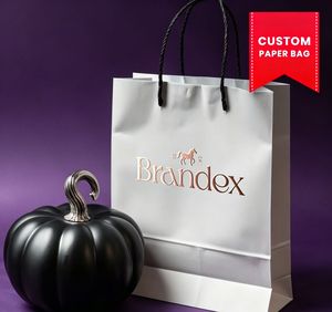 Custom full printed paper shopping <b>bag</b> with rose gold luxury foil design Premium retail shopping <b>bag</b> with custom logo - Product Image 1