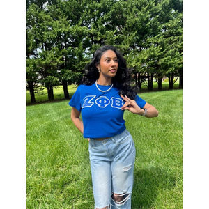 T-shirt unisexe en coton bleu et noir avec lettres grecques brodées Zeta Phi Beta – Vêtements de fraternité et sororité – Tenue de fierté - Product Image 6