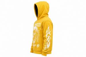 Sweat à capuche surdimensionné en molleton jaune épais personnalisé avec imprimé crâne, style streetwear, impression en relief, logo personnalisé pour homme - Product Image 6