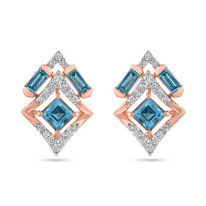 ต่างหูเพชรทรงปริซึมสีน้ำเงินโรสโกลด์ - Product Image 1