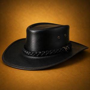 Chapeau western en cuir noir fait main de qualité supérieure, sur mesure, chapeau de cowboy en cuir véritable - Product Image 1