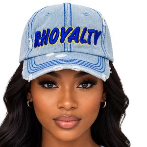 Gorra de Béisbol Casual para Mujer, Azul Claro, con Bordado Rhoyalty, Estilo Dad Hat, Visera Curva Desgastada, Hebilla Ajustable - Product Image 1