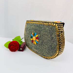 Bolso de Mano Tipo Clutch de Aluminio Moderno con Acabado Dorado, Estilo Antiguo, con Mosaico de Piedras Pulidas, Bolso Bandolera de Metal, Artesanía - Product Image 4