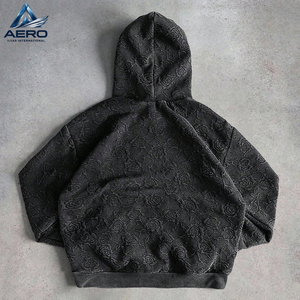 Producto de Moda al por Mayor, Sudadera con Capucha Vintage con Estampado Floral, Sudadera con Capucha Texturizada con Rosas en Relieve para Hombre - Product Image 2