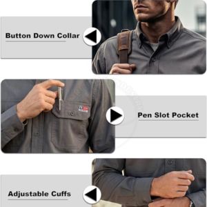 NFPA 2112 6.5OZ Men's Fire-Resistant FR <b>Shirts</b> Industrial <b>Flame</b> Retardant <b>Shirts</b> Safety <b>Flame</b> Retardant Work Jacket <b>Shirts</b> - Product Image 4