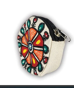 Women's Embroidered <b>Gold</b> Leaf Cotton <b>Clutch</b> <b>Bag</b> with Secure Closure Rectangle Shape Everyday Carry Jharkhand Origin - Product Image 2