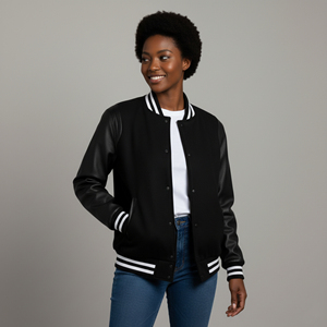 Chaqueta Varsity Acolchada para Mujer, Nueva Colección 2026, Mangas de Piel de Oveja, Algodón Transpirable e Impermeable, Camuflaje con Bordado - Product Image 4