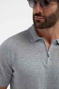 Polo à manches courtes gris clair pour homme, en coton tricoté, respirant, couleur unie, coupe décontractée, fermeture éclair - Product Image 6
