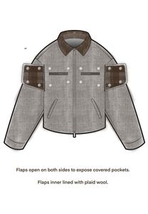 เสื้อแจ็คเก็ตผ้าแคนวาสแบบซิปคู่ พร้อมปกเสื้อสีตัดกันและแผ่นปิดบุขนสัตว์ลายสก็อต - Product Image 3