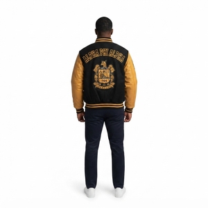 Chaqueta Personalizada de Lana Melton de 550 g/m² con Mangas de Cuero Genuino y Parches en Relieve para la Fraternidad Phi, HBCU, Sostenible para Hombres - Product Image 2