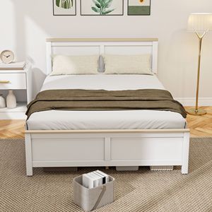 Letto Matrimoniale Moderno Bianco con Testiera, Facile da Montare, Non Richiede Rete a Doghe, con Doghe in Legno, Letto a Piattaforma - Product Image 2