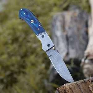 Cuchillo Plegable de Acero de Damasco Hecho a Mano, Profesional, Hermoso y Personalizado, de Grado Industrial, para Campismo al Aire Libre, con Funda - Product Image 5