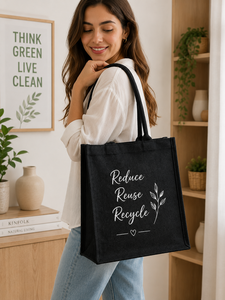 Reduce Reuse Recycle Jute Shopping <b>Bag</b> <b>Medium</b> <b>Size</b> Hand Carry Tote For Groceries - Product Image 3