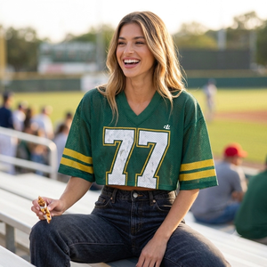 Camiseta de fútbol de malla gruesa para mujer, estilo crop top, con número, corte holgado y extragrande, manga corta, 100% algodón, diseño personalizado - Product Image 4