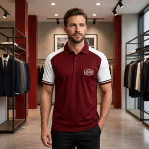 Polo brodé sur mesure en coton épais à manches courtes avec bande contrastante sur l'épaule, uniforme fabriqué au Bangladesh. - Product Image 3