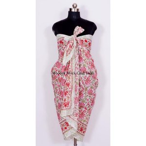 Pareo de algodón 100% con estampado de bloques, hecho a mano, rectangular, para cubrir el bikini, pañuelo y bufanda estampada, ropa de playa al por mayor - Product Image 5