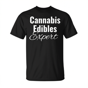 Camiseta Cannabis Edibles Expert Negra Unisex para Adultos con Cuello Redondo y Manga Corta Promocional - Product Image 3