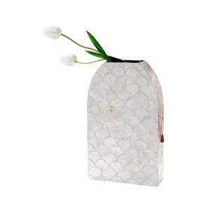 Handmade Ceramic Shell <b>Vase</b> Decorative Coastal Artisan Centerpiece Oval Shape Mother Of Pearl Design - Product Image 4