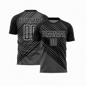 Maillot de football personnalisé sublimé, col rond en maille noire, manches courtes, unisexe, adulte, impression du nom et du numéro de l'équipe - Product Image 1