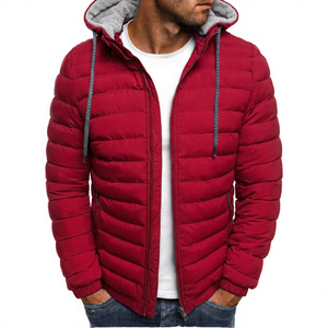 Chaqueta con Capucha para Hombre, Color Sólido, Resistente al Viento, Poliéster, Invierno, Casual, Cierre Frontal con Cremallera, Corte Regular - Product Image 2