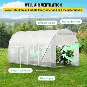 Portatile 15X6.5X7 ft Tunnel bianco Walk-in serra cerchi in acciaio zincato 1 trave superiore 8 avvolgi finestre con cerniera per - Product Image 5