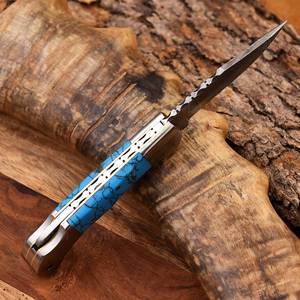 Couteau de poche pliant EDC ultra-affûté en acier Damas fait main de qualité industrielle, pointe clip, manche en bois, OEM ODM - Product Image 3