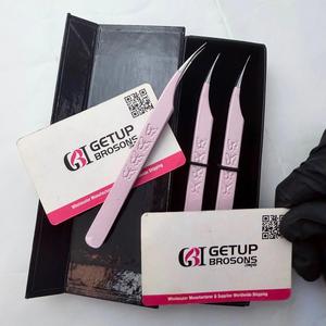 GETUP BROSONS IMPEX Stainless Steel Durable Dolphin <b>Pink</b> Powder Coating Color Butterfly Print Eyelash Extension Tweezers Smooth - Product Image 6