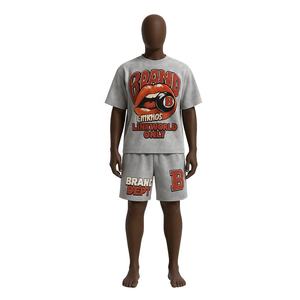 Custom All-Over Printed Summer Streetwear Gráfico Crop Top Shorts Boxy Fit Fleece Recortada Camiseta Estilo Casual Set 100% Algodón - Product Image 2