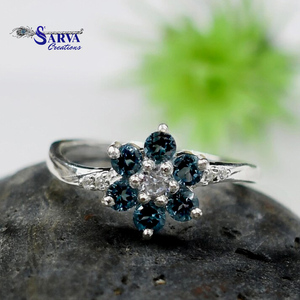 Natural <b>London</b> Blue Topaz 925 Sterling Silver Floral Ring with Cubic Zirconia Accents Elegant Cocktail Wedding Jewelry Gift - Product Image 3