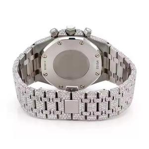 Luxury Men Alloy Diamond & Moissanite Encrusted <b>Chronograph</b> Quartz Watch 41mm Round Analog Dial Sapphire Crystal Folding - Product Image 2