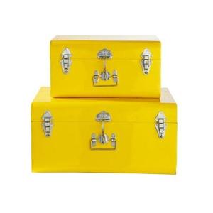 Cosmetic <b>Trunk</b> Pink <b>Metal</b> <b>Storage</b> <b>Trunks</b> Stackable 2 Layer Rectangular Box with Silver Latches for Sundries Organization - Product Image 4