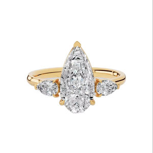Bague de fiançailles à trois pierres en diamant de laboratoire taille poire allongée, or blanc, jaune, rose 14 carats, VVS incolore, bijoux de luxe - Product Image 1