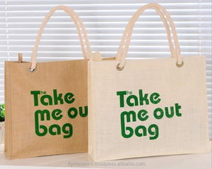 Vente en gros Logo personnalisé Fourre-tout en toile de jute écologique blanc naturel Sac à provisions en jute d'épicerie - Product Image 5