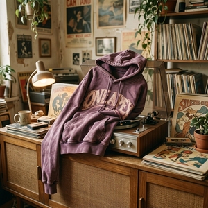 Custom <b>Vintage</b> Plum Purple <b>Oversized</b> Hoodie Distressed ONEAPEX Graphic Logo Unisex Streetwear Washed Fleece Pullover <b>Sweatshirt</b> - Product Image 4