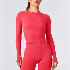Solid Color High Elasticity Women's <b>Long</b> Sleeve Compression Shirt Wholesale Low Price Fitness Wear Clothes Gym Workout Wear - Product Image 5