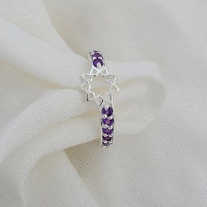 แหวนเงินแท้ 925 ประดับพลอยอเมทิสต์สีม่วงธรรมชาติทรงดาว งานแฮนด์เมด ดีไซน์ใหม่ สำหรับผู้หญิง - Product Image 4