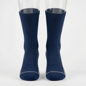 Crew <b>Socks</b> Solid Navy Blue Knitted Breathable Polyester Spandex Adult Casual Daily Wear Autumn Standard Thickness - Product Image 1