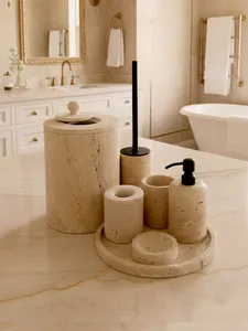 Stone Era Most Selling Beige Marble Luxury Eco-Friendly Waterproof Durable <b>Bathroom</b> <b>Accessories</b> <b>Set</b> Stainless Steel Pump Use - Product Image 6