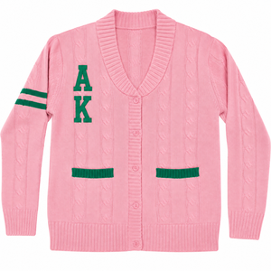 Fabricant OEM ODM personnalisé, cardigan à col en V en tricot rose pour femmes Alpha Sorority, pull brodé - Product Image 1