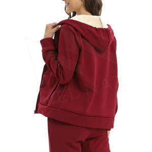 Women's Casual Red Solid Cotton Activewear 2-Piece <b>Set</b> with Sweatshirt & Joggers Loose Fit Eco-Friendly Sportswear All Seasons - Product Image 6