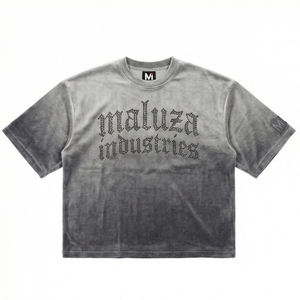 T-shirt de luxe urbain en velours orné de strass, style gothique streetwear, mode décontractée hip-hop MALUZA INDUSTRIES - Product Image 1