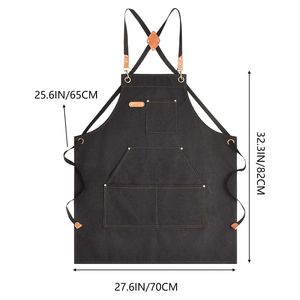 Tablier unisexe noir 2026 en gros, manches courtes, bretelles en toile, pour restaurant, barman, serveur, personnel, couleur et logo personnalisables, OEM - Product Image 3