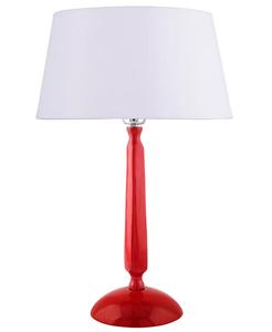 Modern Red Plastic Table Lamp with Beige Linen Drum Shade Warm White LED <b>Light</b> for Bedroom Decorative <b>Lighting</b> - Product Image 2