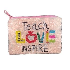 Teach Love Inspire Coin Pouch Cartera personalizada con cuentas de semillas Hermoso regalo para mamá-Diseño de corazones para niñas - Product Image 1