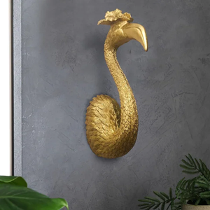 Western style gold bison head wall sculpture wearing cowboy hat in frame, available at wholesale prices. - Product Image 3