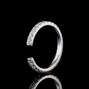 Anillo de compromiso y boda de media eternidad con diamante cultivado en laboratorio de corte redondo, chapado en oro de 10K/14K/18K y plata 925/935 con rodio, ideal para fiestas. - Product Image 3