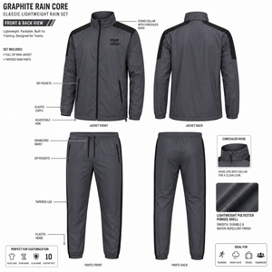 Windproof Hooded Solid Nylon Fabric <b>Zip</b> Pocket Chest Design Two Piece Windbreaker Set Custom Color Combination Wholesale Bulk - Product Image 1