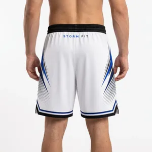 Pantalones Cortos Deportivos para Hombre Storm Fit, Blancos y Azules, con Impresión por Transferencia de Calor, Secado Rápido, Absorción de Humedad, Cintura Elástica, 100% Poliéster Canvas - Product Image 2