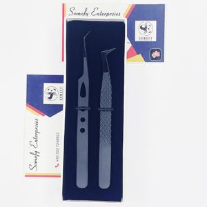 Pinzas de pestañas negras profesionales más vendidas, punta de fibra de acero sostenible, herramienta de extensión de pestañas recubierta de Color mate para belleza - Product Image 2