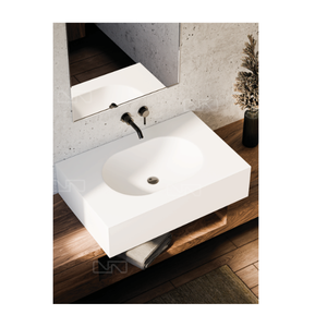 Lavabo de Baño Rectangular de Mármol para Montar en Encimera, Mueble de Madera, Diseño Moderno, Acabado Dorado, Fácil de Limpiar - Product Image 5